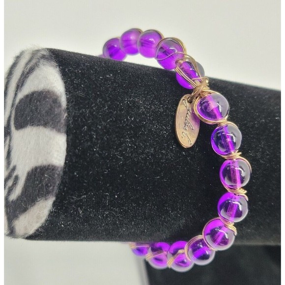 Jules B Funky Statement Purple Beaded Bracelet Wire Wrapped Hippie Boho Bohemian - Picture 2 of 10